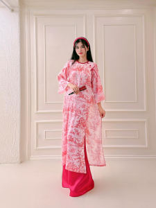 Mẫu áo dài  truyền thống màu hồng