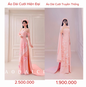 Áo dài cưới màu hồng mẫu M2