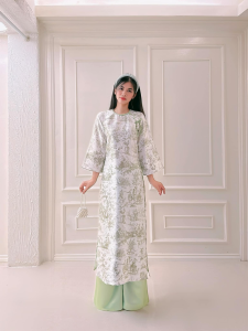 Mẫu áo dài  truyền thống ga màu lạnh nho nhã
